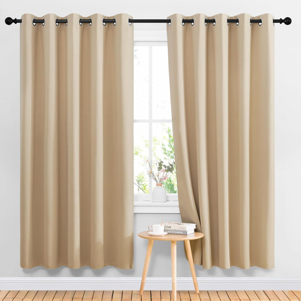 NICETOWN Blackout Curtains - Noise Reducing Thermal Insulated Drapes | 66 x 70 Inch, Biscotti Beige, 2 Panels