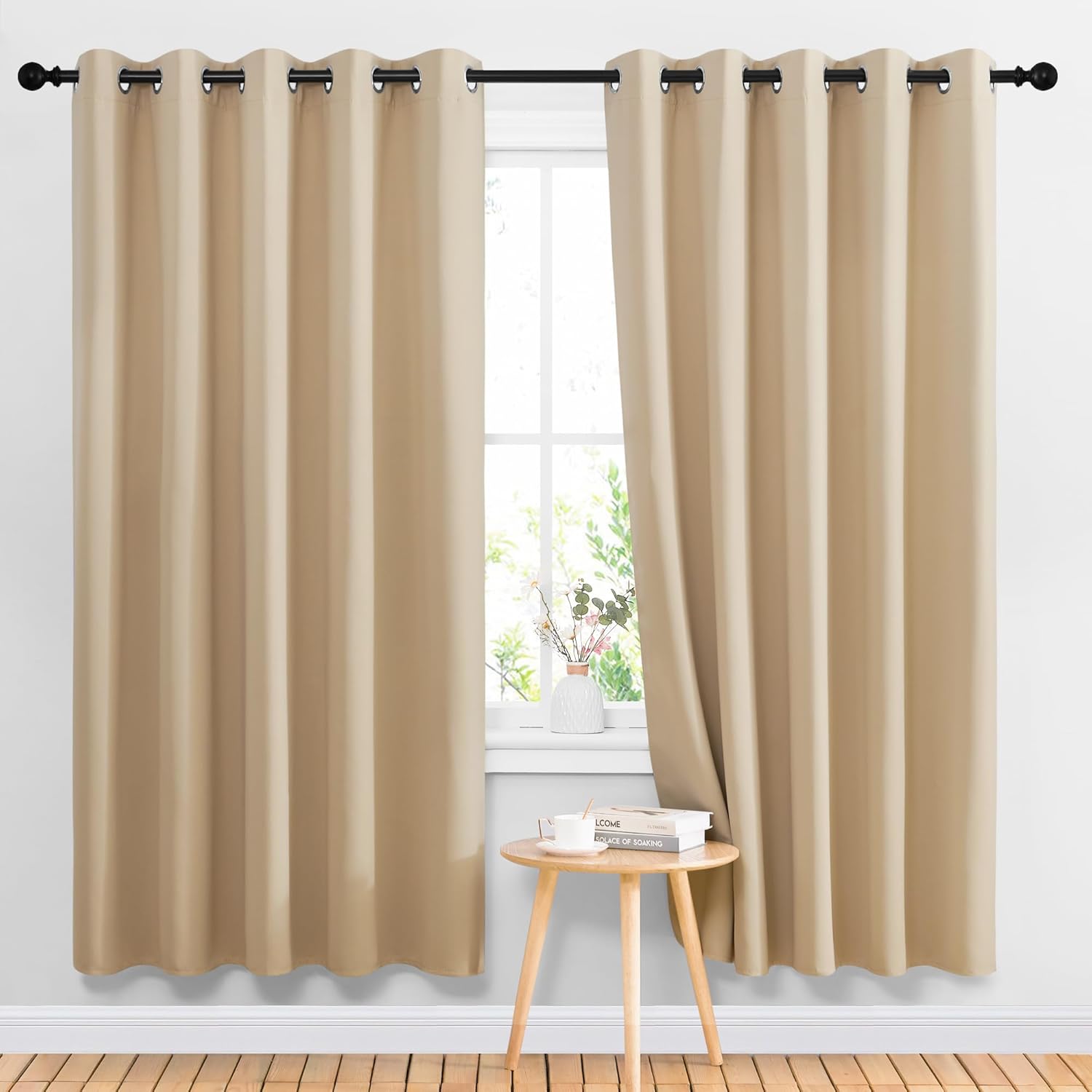 NICETOWN Blackout Curtains - Noise Reducing Thermal Insulated Drapes | 66 x 70 Inch, Biscotti Beige, 2 Panels
