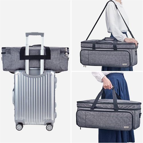 HOMEST Double Layer Carrying Case - Mat Pocket for Cricut Maker 4 & Explore 4 | Grey with Multi Front Pockets