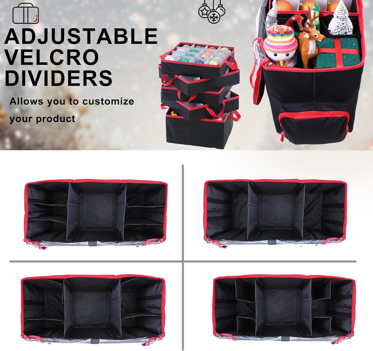 Skiennix Large 2-in-1 Christmas Ornament Storage Box - High Capacity & Easy Organization (Black)