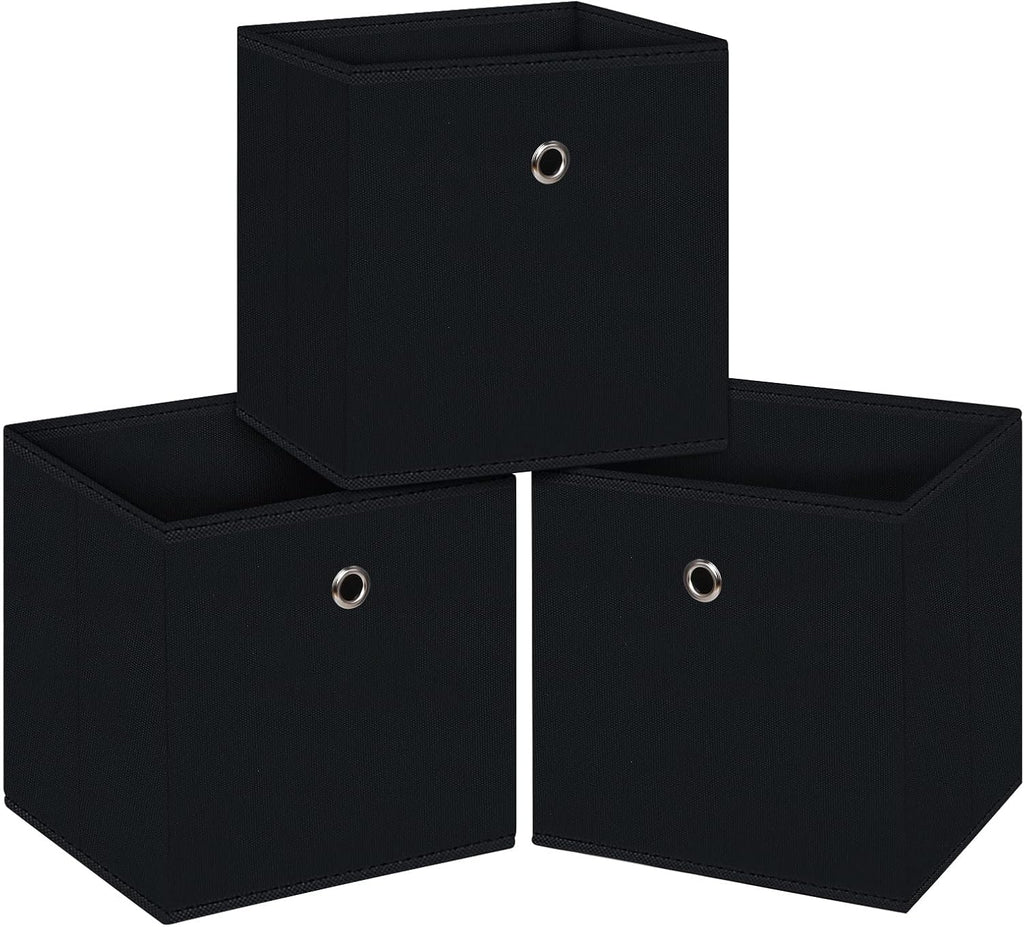 Skiennix Black Foldable Storage Cubes - 11-Inch Fabric Organizer Bins with Handles | Set of 3