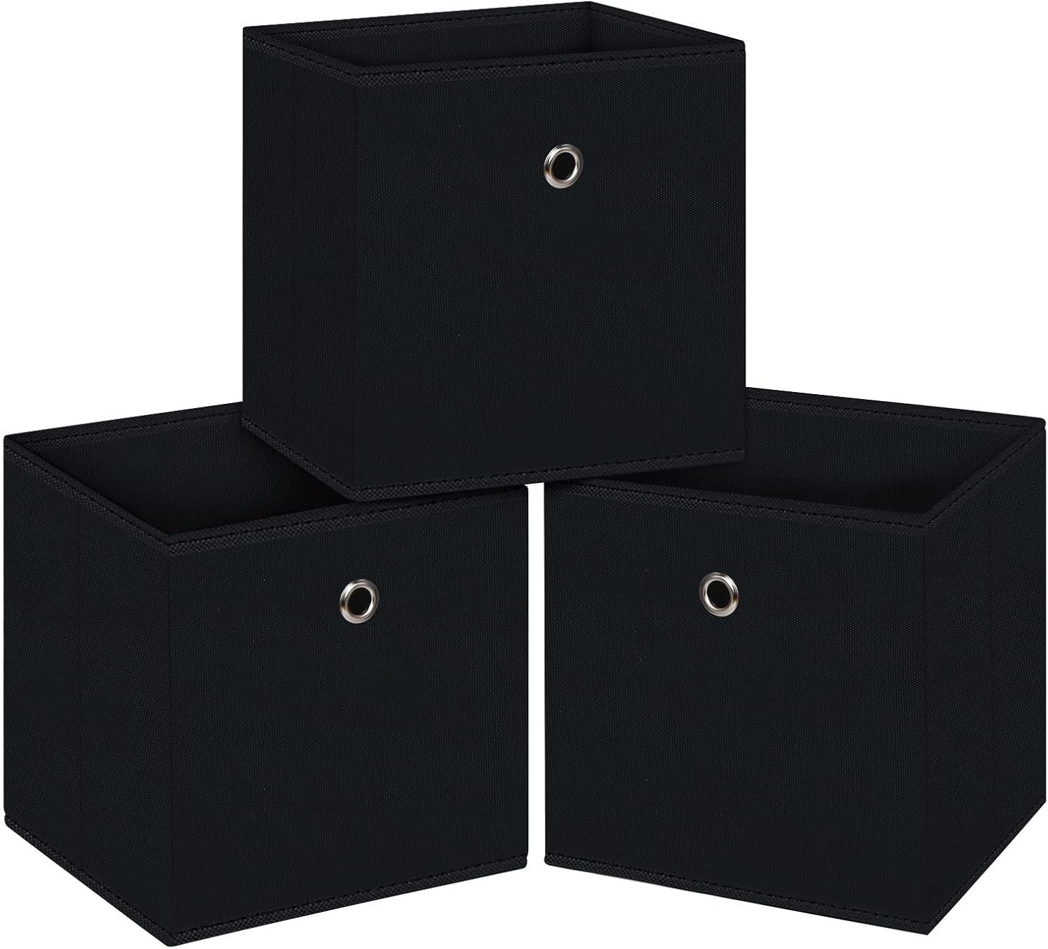 Skiennix Black Foldable Storage Cubes - 11-Inch Fabric Organizer Bins with Handles | Set of 3