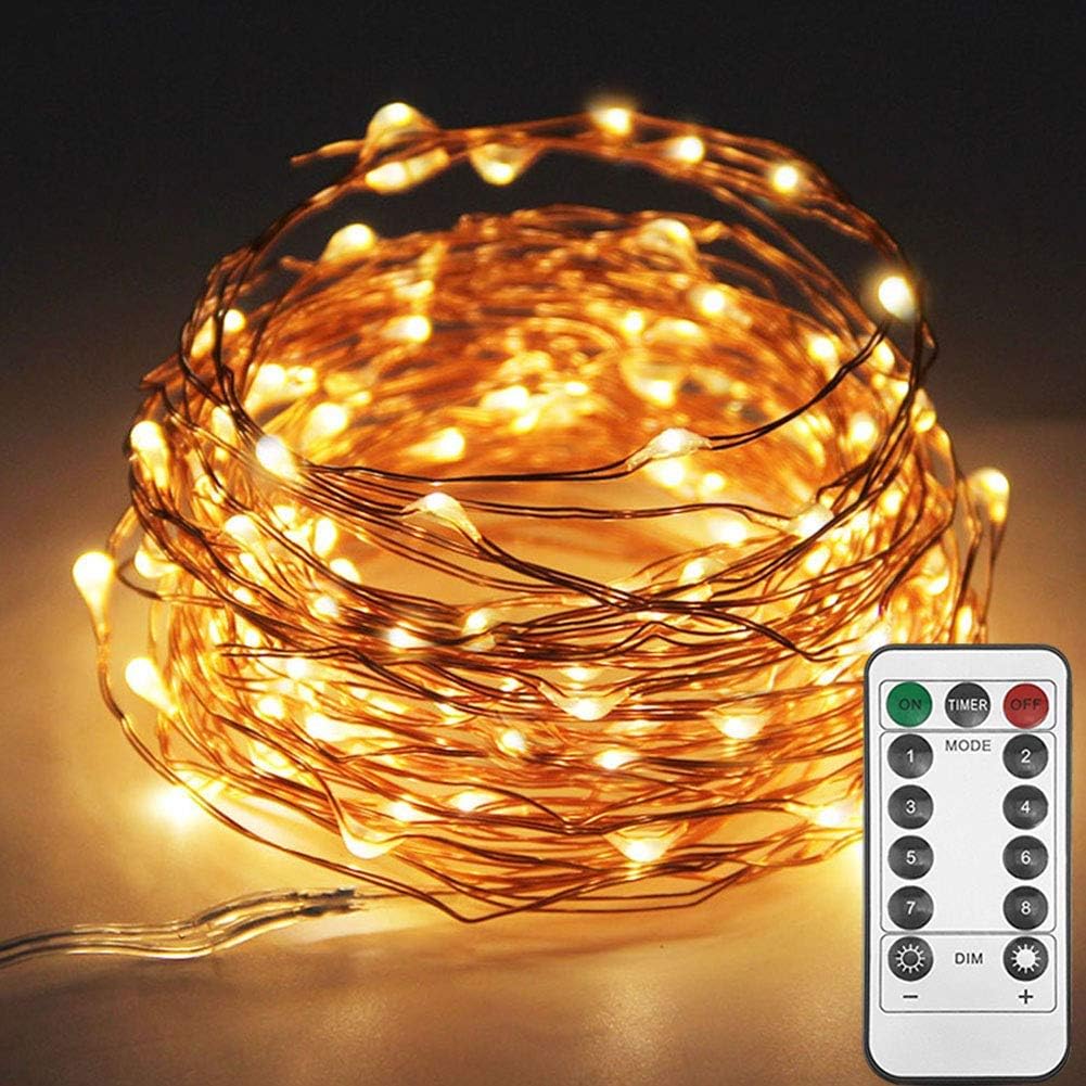 Twinkle Star 33ft 100LED Copper Wire String Lights - USB Powered Fairy Lights with Remote Control | Warm White for Weddings & Home Decor