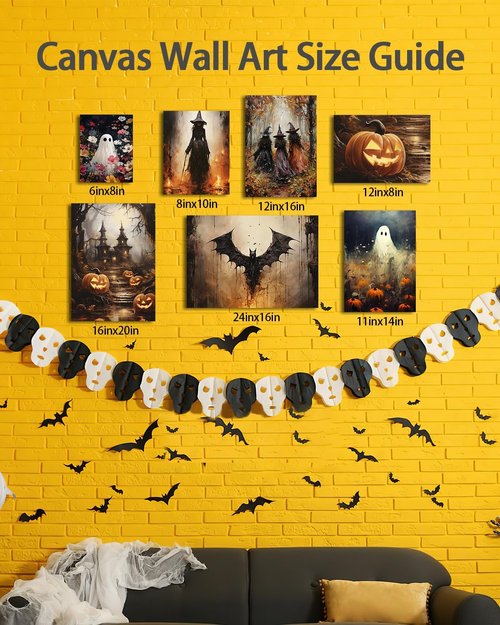 AbcCustomize Halloween Canvas Wall Art - Spooky Haunted House & Eerie Pumpkins | Gothic Fall Decor for Living Room & Bedroom