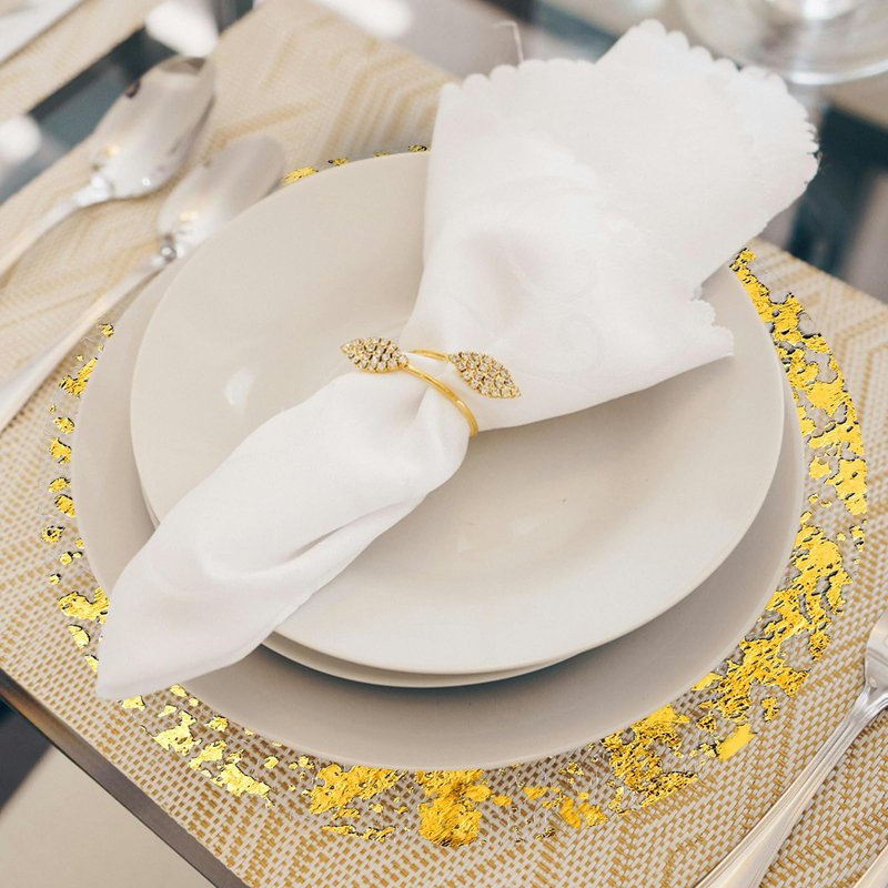 100 Piece Gold Placemats Disposable Round Table Mat 13 Inch Gold Foil Mesh Pressed Foil Paper Placemat Tablecloths Table Runner for Party Wedding Home Dinners Table Decor