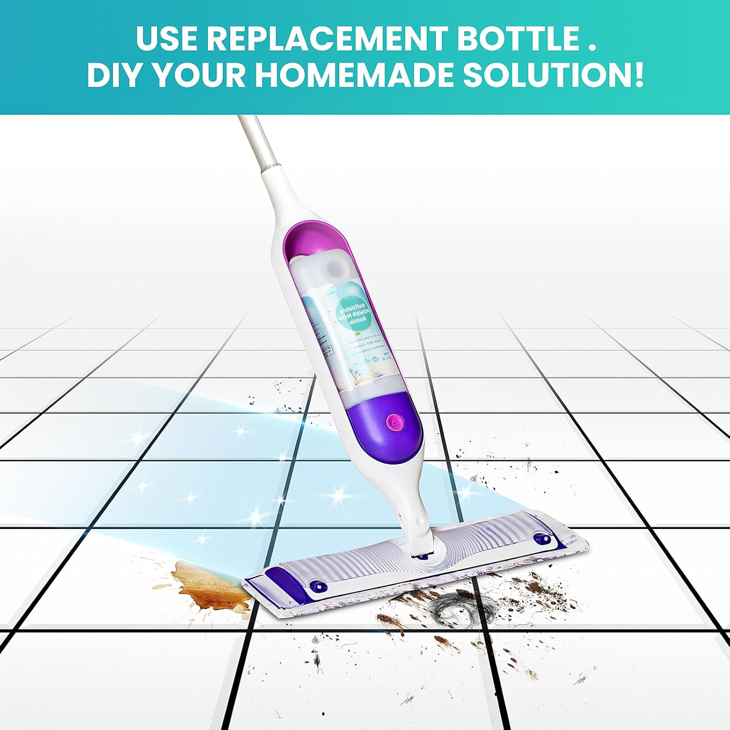 Skiennix Refillable Bottle for Swiffer® Power Mop™ - 720ML Leak-Resistant Solution Container