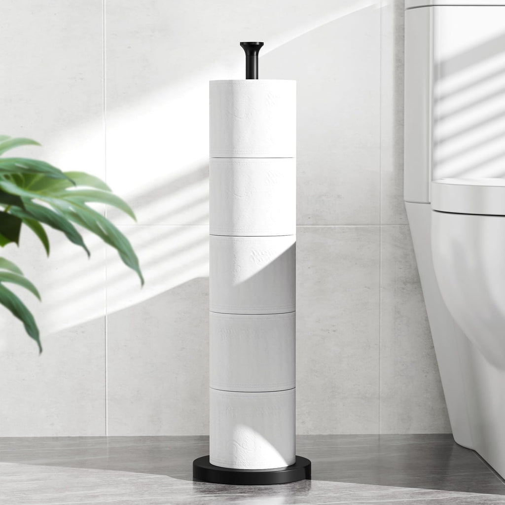 Skiennix Toilet Paper Holder Stand - Modern Free-Standing Spare Roll Storage in Stainless Steel