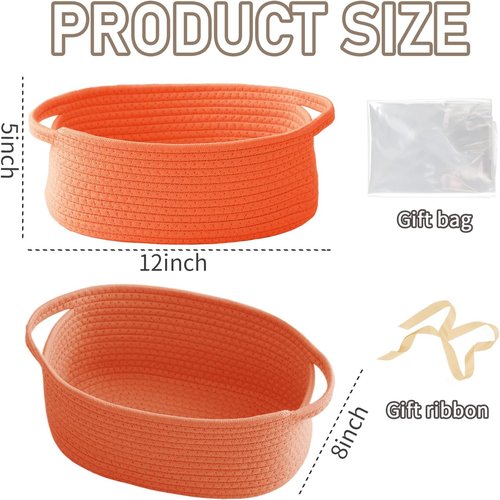 JMvicyroam Woven Basket - Small Rope Storage Bin with Handles for Organizing Shelves | 3-Pack Orange