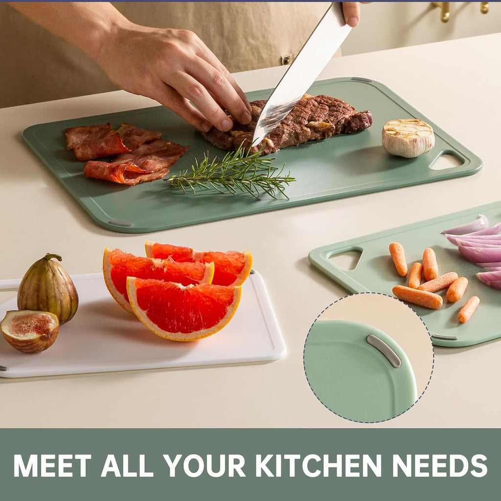 THETCHRY Plastic Cutting Board Set - BPA-Free Non-Slip Chopping Boards for Kitchen | 3 Sizes, 15"×10"×0.25" Green