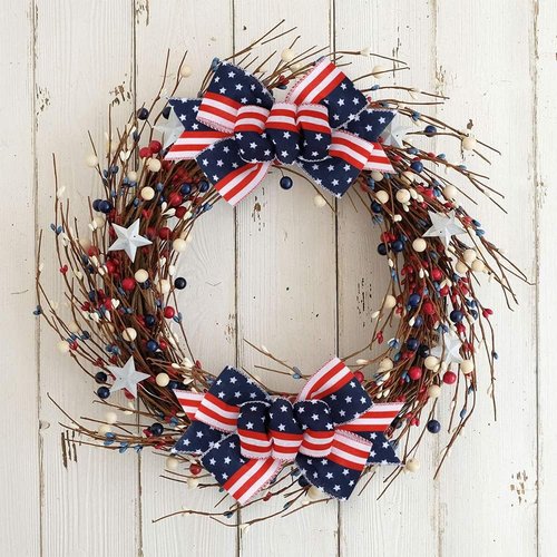 Meseey Christmas Burlap Bow Set - Handmade Decorative Wreath & Tree Ornaments (Large, Patriotic)