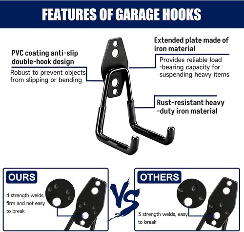 **Skiennix Heavy Duty Garage Hooks - 17 Pack Anti-Slip Wall Mount Utility Hooks for Tools & Ladders**