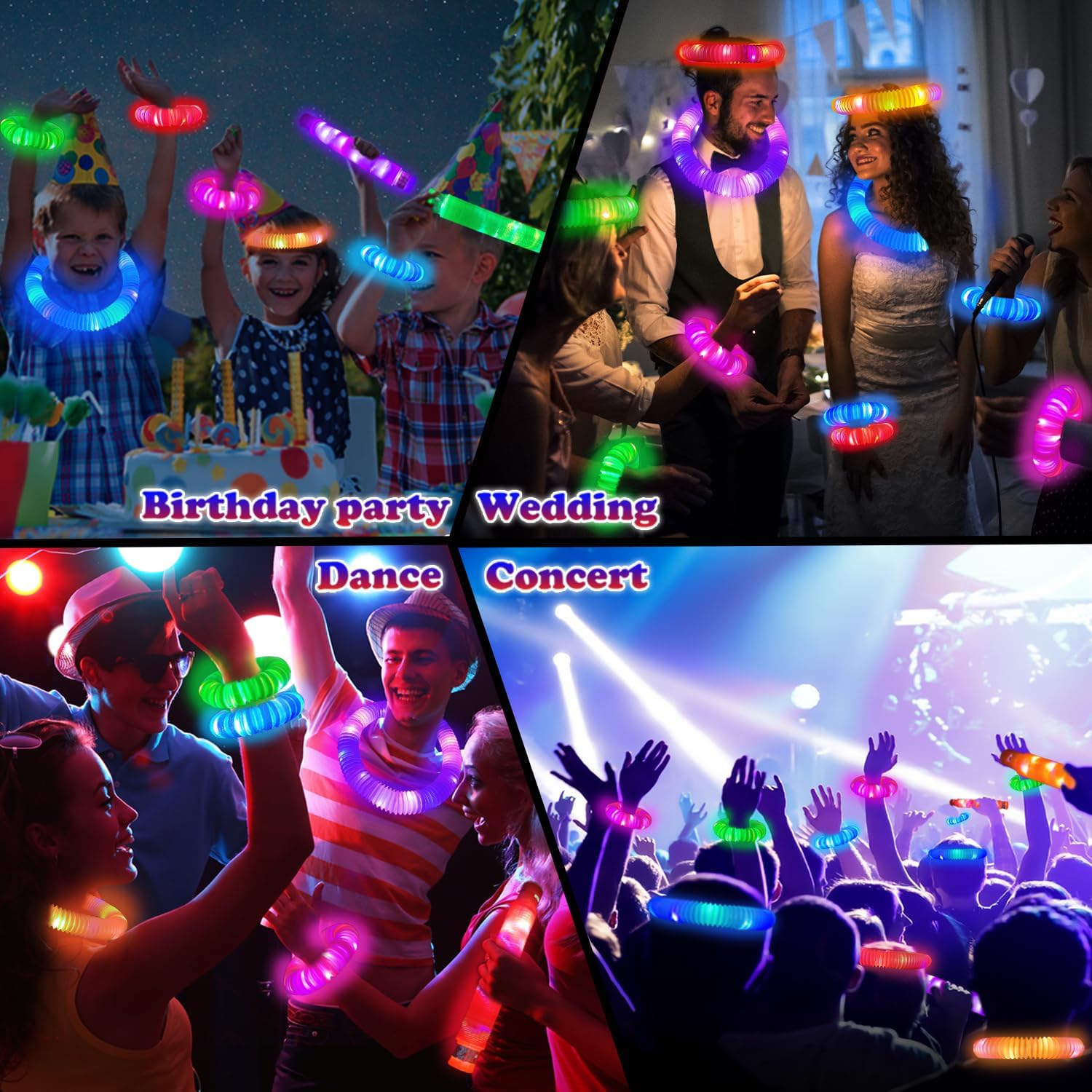 Skiennix Glow Sticks - 6 PCS LED Light-Up Pop Tube Wand Toys for Kids | Fun Summer Camping Accessories