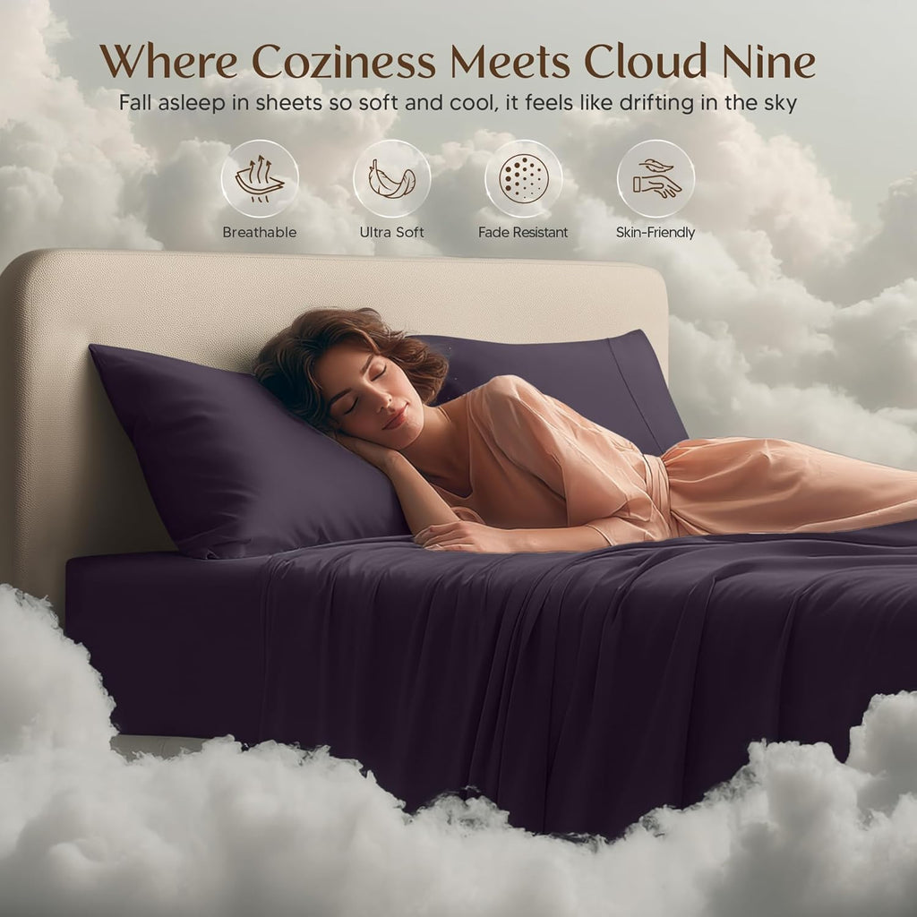 Utopia Bedding Twin Sheet Set - Soft, Breathable Microfiber 3-Piece Bed Sheets | Dark Purple