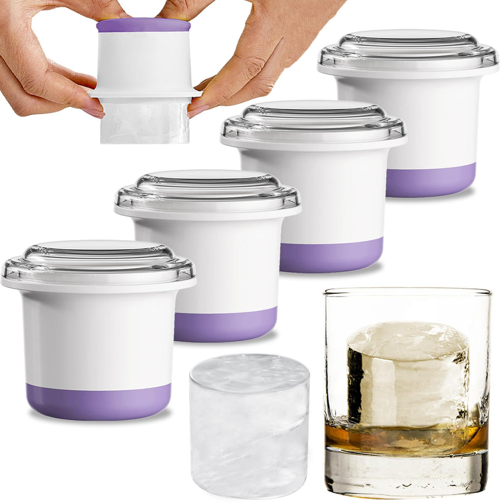 RITOFY Silicone Large Ice Molds for Whiskey - Cylinder Ice Molds Set of 4 Big ice Column Makers with Lids for Cocktails, Bourbon, High Ball, Soda, Baby Food and Drinks for Freezer