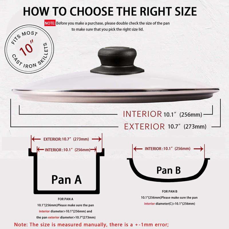 10 Inch Pan Lid 10" Tempered Glass Lid for Frying Pan, Skillets, Pans, Pots and Wok, Heat Resistant Handle