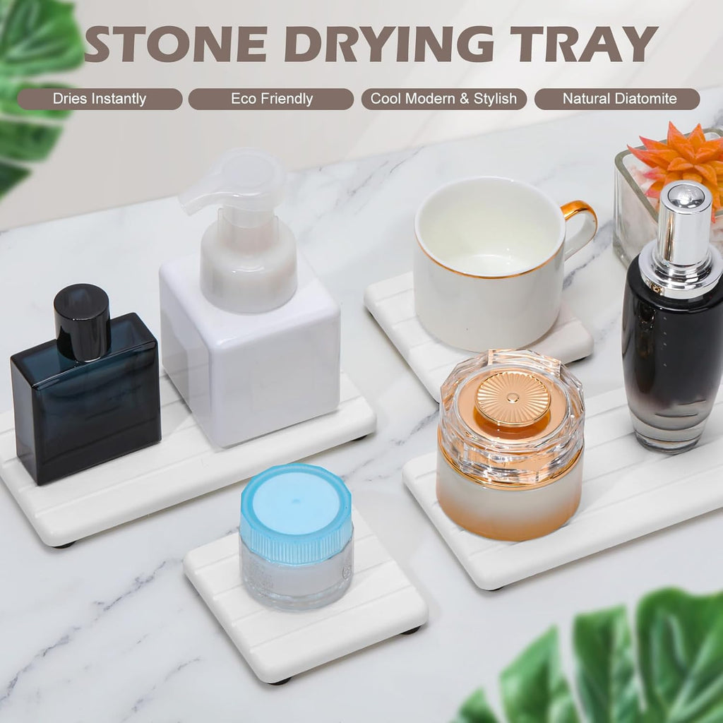 Skiennix Stone Drying Tray - Fast Drying Diatomite Soap Coasters for Bathroom & Kitchen | 4PCS Set