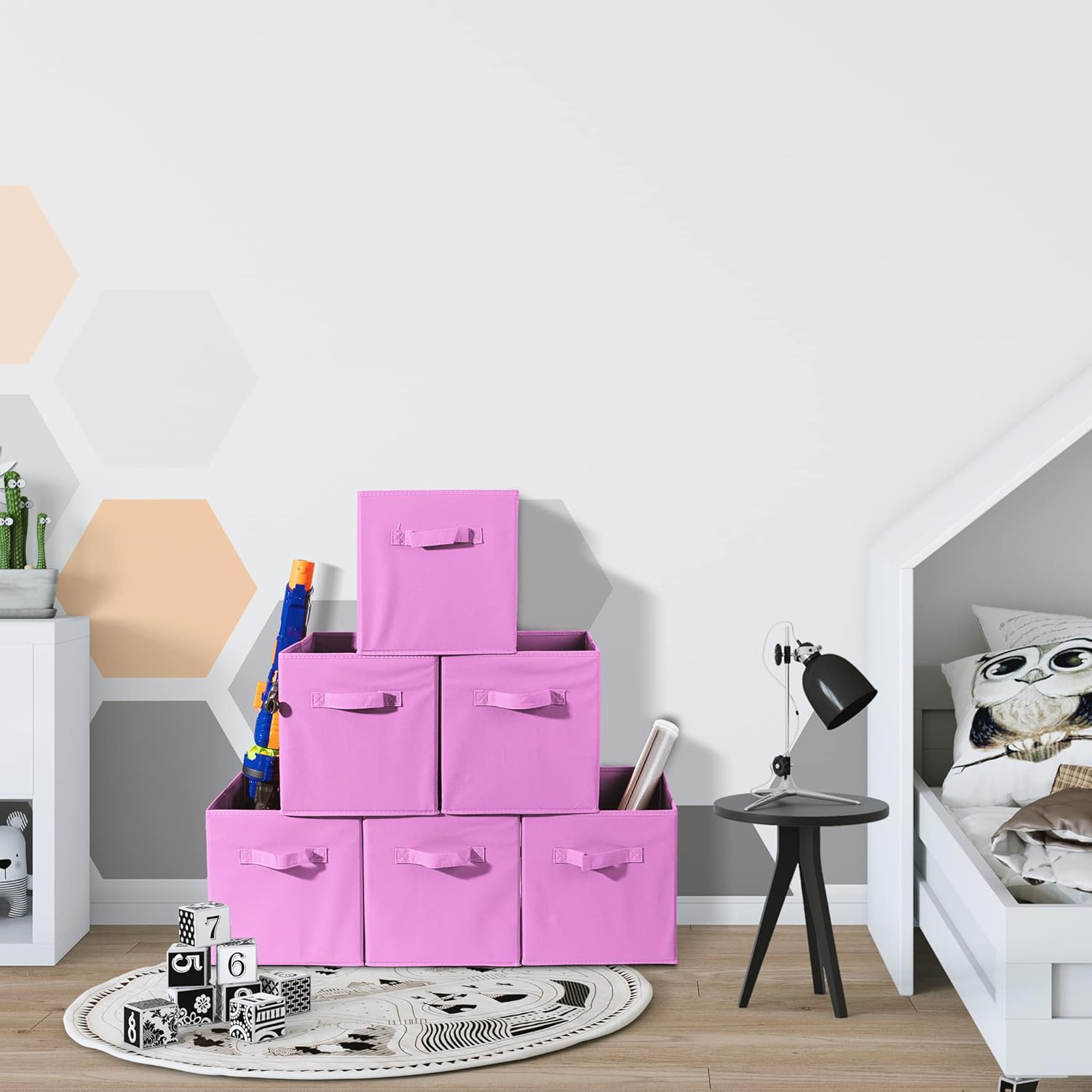 Sorbus Storage Cubes - 11-Inch Foldable Fabric Baskets for Organizing Home & Nursery | 6 Collapsible Cloth Bins in Pastel Pink
