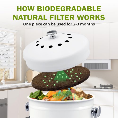 12 Pack Biodegradable Natural Filters for Kitchen Compost Bin, 7.25 Inch Compost Bin Charcoal Filter for Countertop Bin Pail Replacement, Longer Lasting Round Activated Charcoal Home Bucket Refill Set