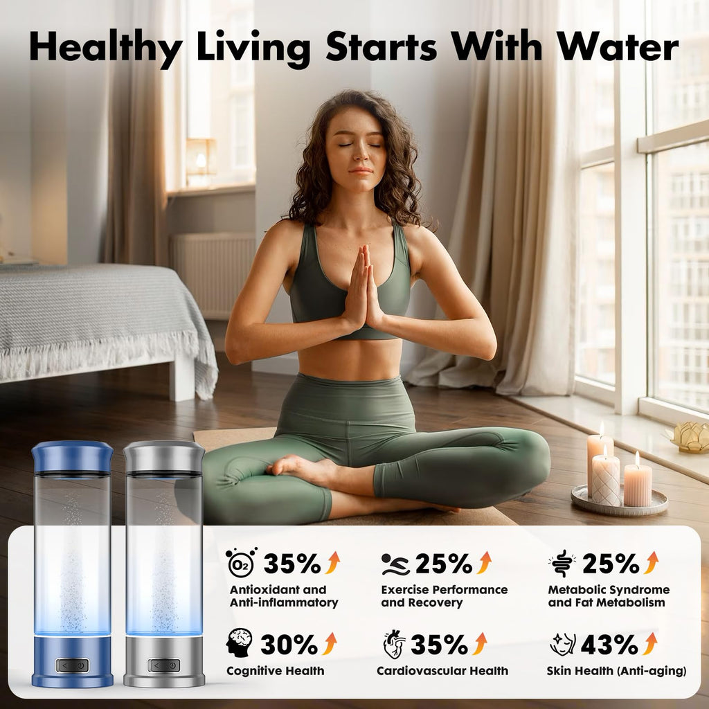 Hydrogen Water Bottle, Hydrogen Water Bottle Generator, 5-Min Electrolysis 1500 PPB Smart Water Ionizer with SPE/PEM Technology, Hydrogen Water Machine for Women Men Office Bike Running,CA-102C Silver