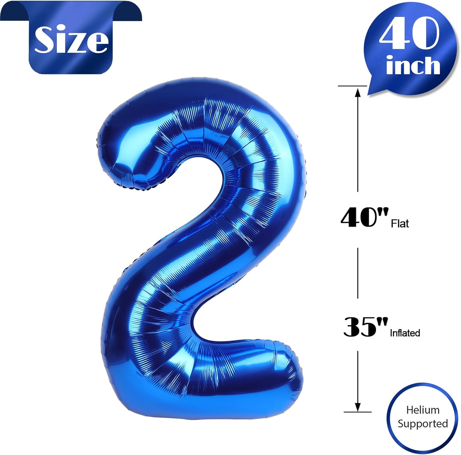 Number 2 Balloon - 40 Inch Navy Blue Birthday Decoration for 2nd Birthday Party Supplies