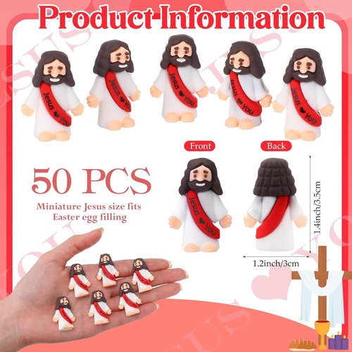 Bememo Mini Jesus Figures - 50 Pcs Christ Toys for Sunday School & Religious Parties | Red