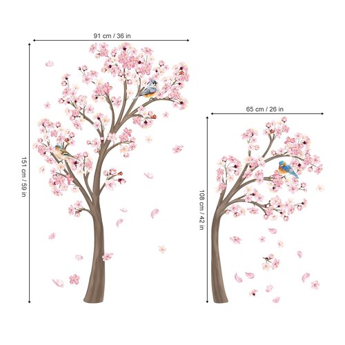 Decalmile Large Cherry Blossom Tree Wall Decals Pink Flower Branch Wall Stickers for Living Room Bedroom Baby Nursery Decor (Tree H: 67 Inch)