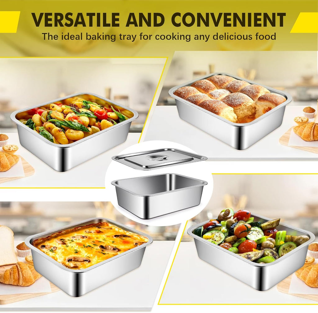 Stainless Steel 9x13 Baking Pan with Lid - 7.6Qt Extra Deep Lasagna Dish | Oven Safe Casserole