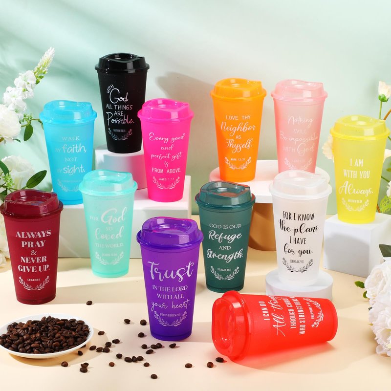 Skylety 72 Pcs Christian Tumblers Gifts for Mothers Day Bulk for Church Religious Plastic Coffee Cups with Lids and Straw Women Coworkers Employees 16 oz Bible Verse Mugs (Multicolor)