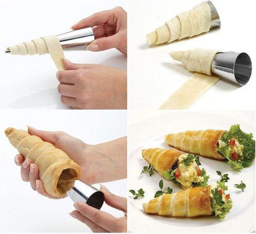 Joyeee Stainless Steel Pastry Cream Horn Molds - 10 Large 5-Inch Cannoli Tubes for Baking