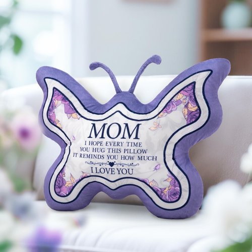 Flpoxzd Mom Gifts from Daughter Son, Gifts for Mom, Mothers Birthday Gifts, I Love You Mother Butterfly Pillow, Purple Butterfly Mama Decorative Throw Pillow, 13.78"x10.6"