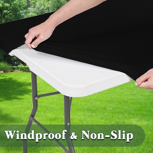 6 Pack Picnic Table Cover Elastic Fitted Tablecloths for 4 Foot Rectangle Tables Waterproof Stretch Washable Patio Folding Outdoor Spandex Table Cloth for Camping Banquet and Parties (Black,30" x 48")