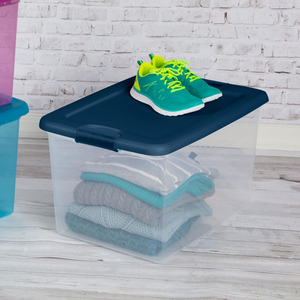 Sterilite Large Clear Plastic Storage Bins - 6-Pack 64 Quart Stackable Organizing Containers in Blue