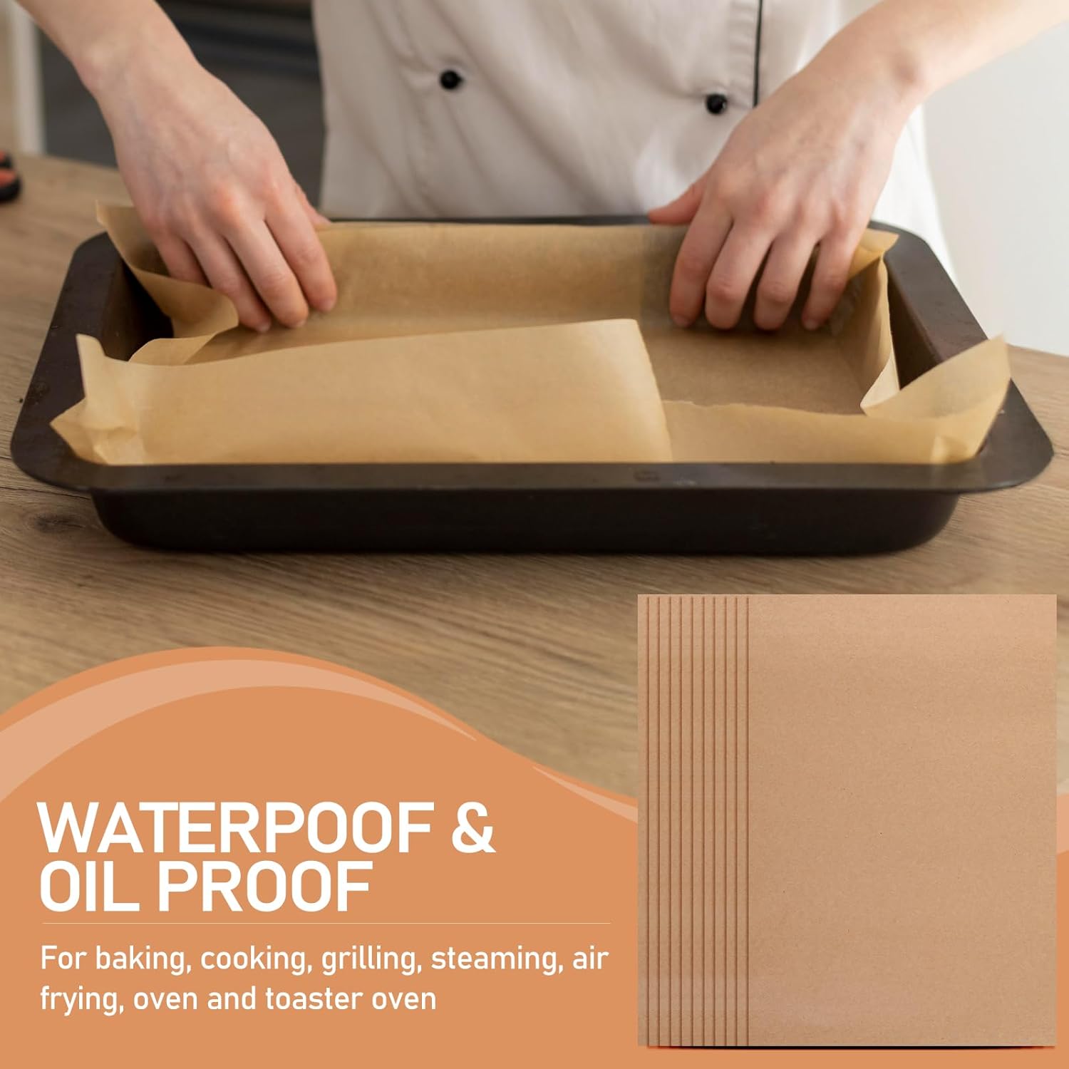 Skiennix Large Parchment Paper Sheets - 200 Pcs Heavy-Duty Nonstick 13 x 18 Inch for Baking & Cooking