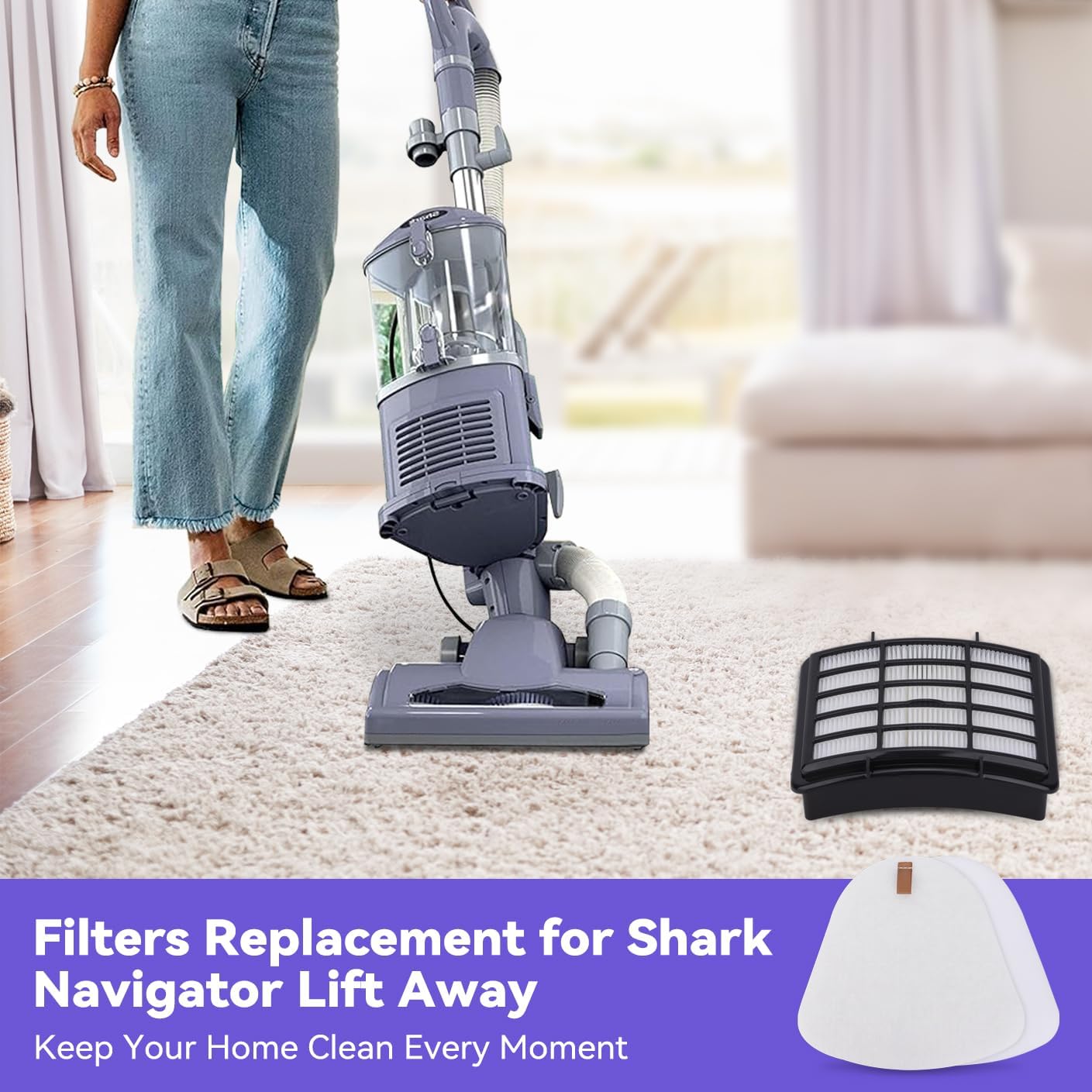 Shark Vacuum Filters Replacement - 2 HEPA, 4 Foam & 4 Faux Felt Filters for NV350, NV351, NV360