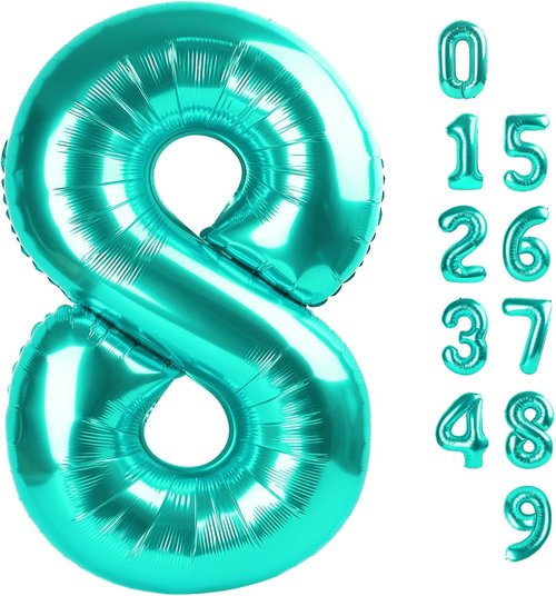 40 Inch Blue-Green Number 8 Balloon - Perfect for 8th Birthday Parties, Weddings & Graduations