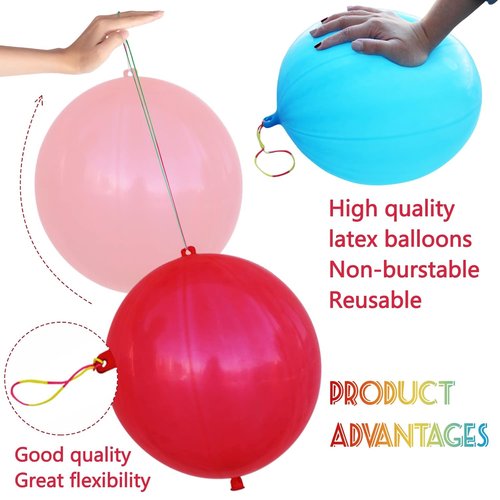 LEEZZIZZ Punch Balloons - 30Pcs Thickened Neon Party Favors for Kids | Heavy-Duty Bouncy Balls