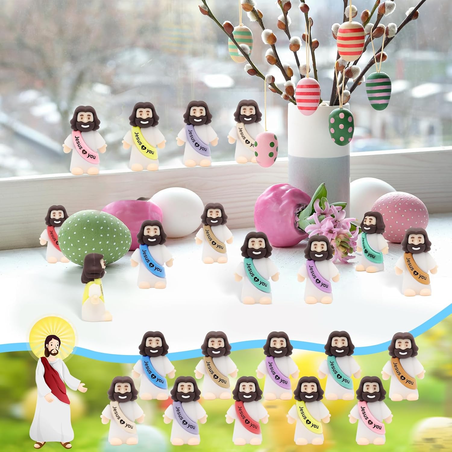 YuDanae Jesus Loves You Figures - 100pcs Baby Jesus Party Favors for Baptism & Easter Crafts