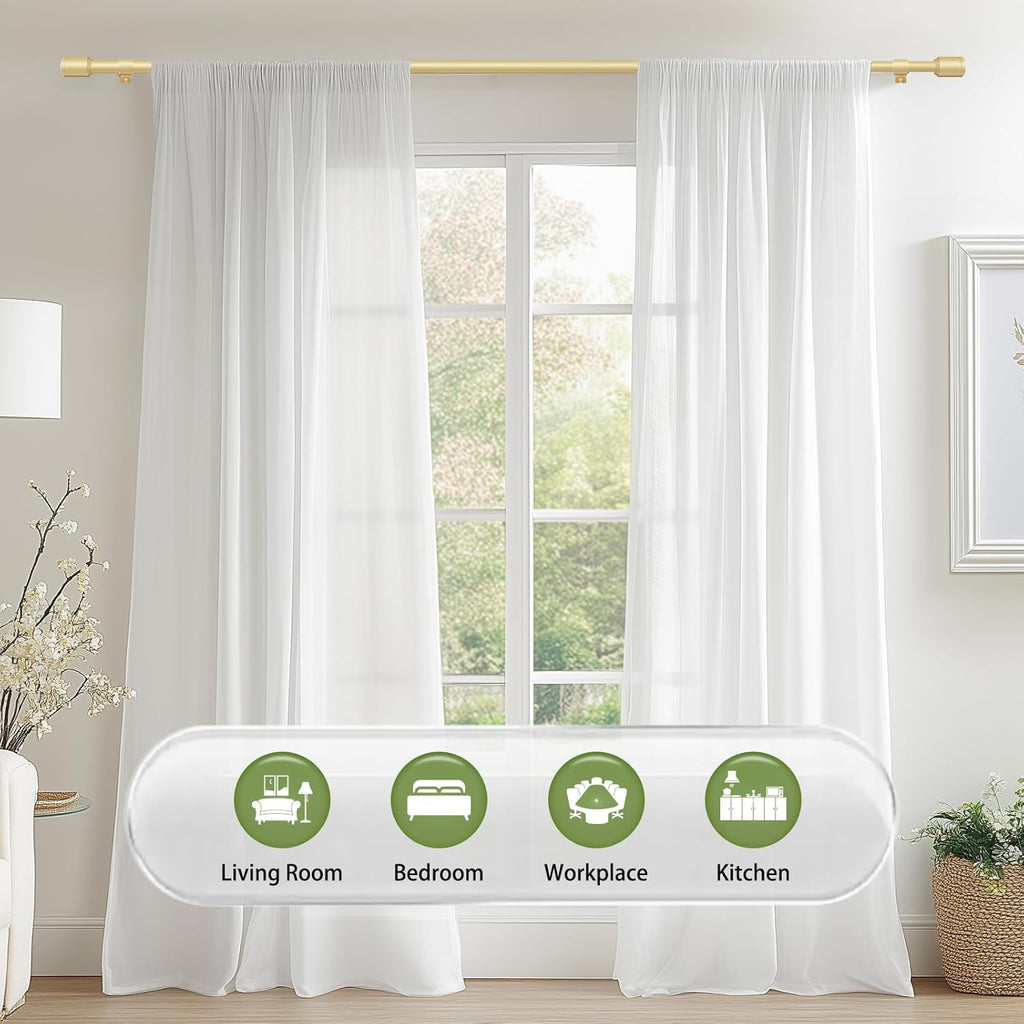 Regine Switzerland Adjustable Gold Curtain Rods - 30-45 Inch for 30-39 Inch Windows | 2 Pack with Brackets