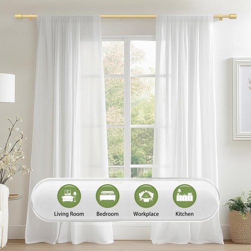 Gold Adjustable Curtain Rods by [Brand Name] - 5/8” Diameter, 30-60 Inch for Small Windows | 2 Pack with Brackets