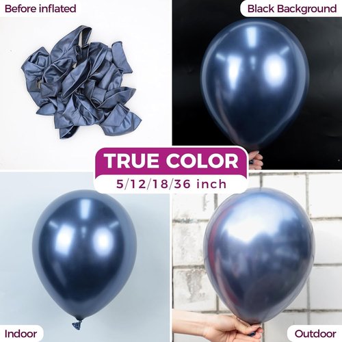 Bezente Metallic Navy Blue Latex Balloons - 100 Pack | 12-Inch Round Helium Chrome for Parties & Events