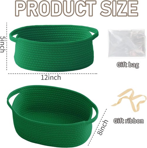 JMvicyroam Woven Storage Baskets - Small Rope Bins with Handles for Organizing Shelves | Green, 3-Pack