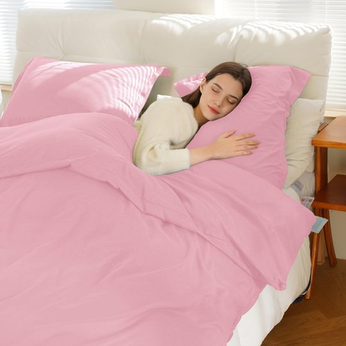 KINMEROOM Pink Duvet Cover King Size Set, 3 Pieces, 1 Soft Bedding Duvet Cover 104×90 Inches with Zipper Closure 8 Ties and 2 Pillow Shams for King Size Bed (Pink, King)