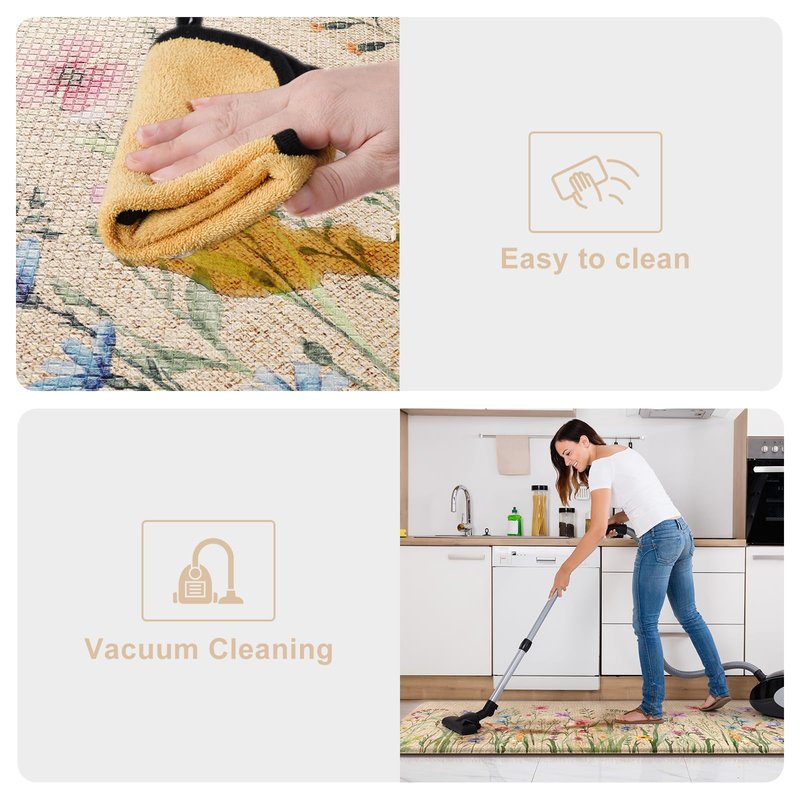 KIMODE Anti Fatigue Mats for Kitchen Floor 17.3"x29", Cushioned Kitchen Rugs, Non Slip Waterproof Kitchen Floor Mat, Floral Comfort Standing Mat for Laundry, Office, Sink, Desk Brown