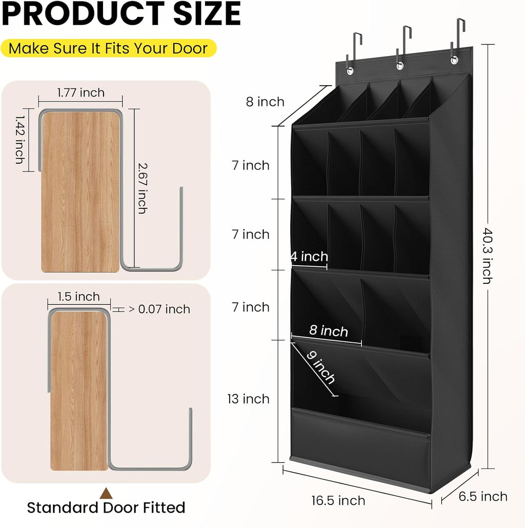 Skiennix Over The Door Shoe Organizer - 18 Pairs Capacity with Large Breathable Pockets | Black