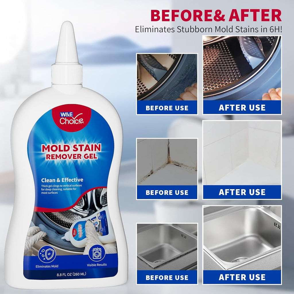 W&E Choice Stain Remover Gel - Heavy Duty Cleaner for Shower, Tile Grout & Washing Machine Seal | 8.8 Fl Oz
