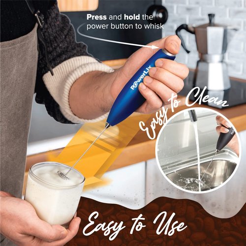 PowerLix Powerful Handheld Milk Frother With Stand Battery Operated Foam Maker Frother Wand For Coffee (A Black) (Deep Blue)
