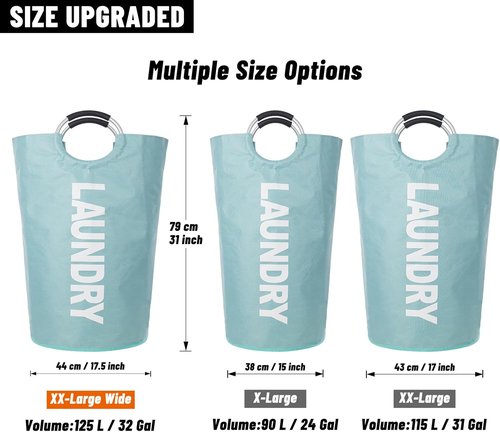 Caroeas 125L Laundry Basket - Large Collapsible Hamper with Padded Handles | Sturdy Free-Standing Design (Light Blue)