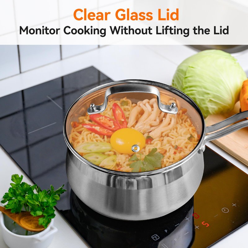 WANGYUANJI 2.5 Quart Stainless Steel Saucepan with Steamer Basket - 2-in-1 Multipurpose Steamer Pot for Cooking, Veggies & Pasta - Tri-Ply Bottom Induction Sauce Pan with Glass Lid, Silver