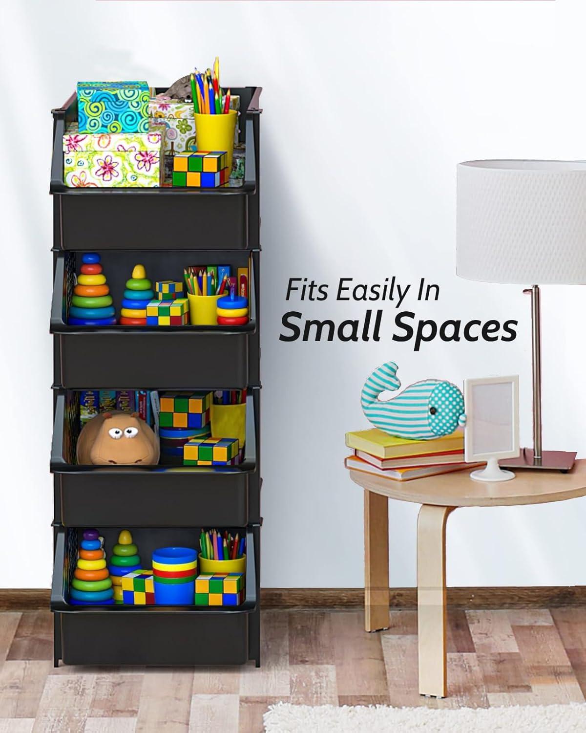 TidyFriend Stackable Storage Bins - Open Front Pantry Organizers for Kitchen & Home | 4 Pack (Black)
