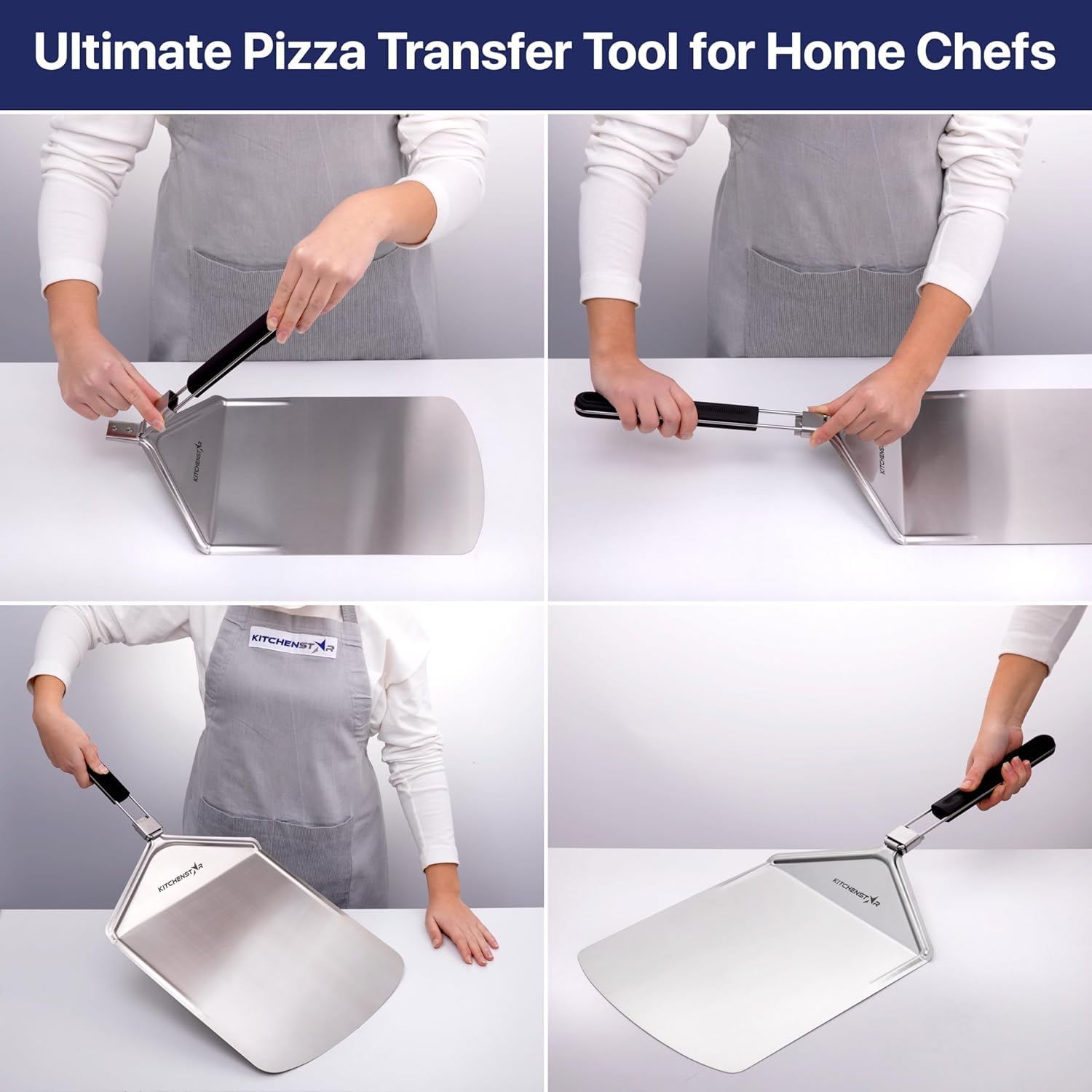 KitchenStar Stainless Steel Pizza Peel 12 inch with 10 inch Folding Handle, Medium - Spatula Paddle for Effortless Pizza Transfer & Easy Storrage - Outdoor Pizza Oven Accessories
